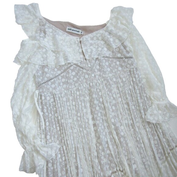 NWT Self Portrait Daisy Midi in White Off Shoulder Asymmetrical Dress UK S US 4 - Picture 6 of 14